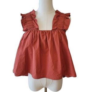 Zara Russet Red Brown Sleeveless Crop Ruffled Top Size XS